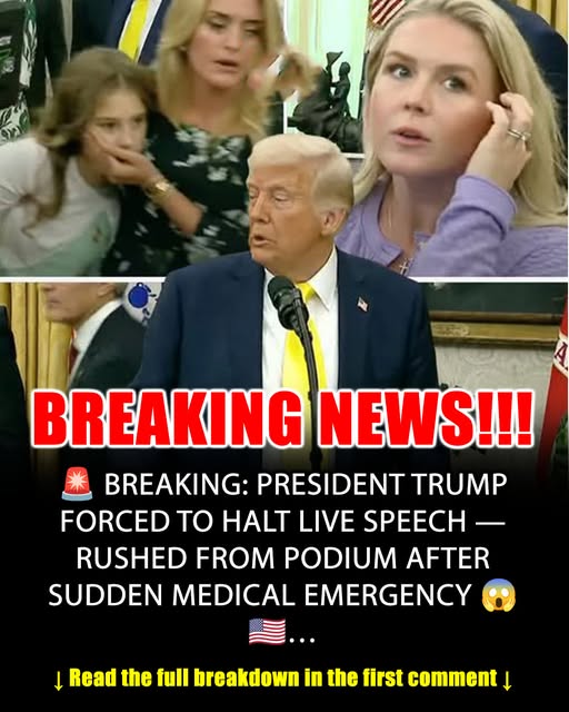 President Trump has to stop live speech as he rushed from podium after ‘medical emergency’